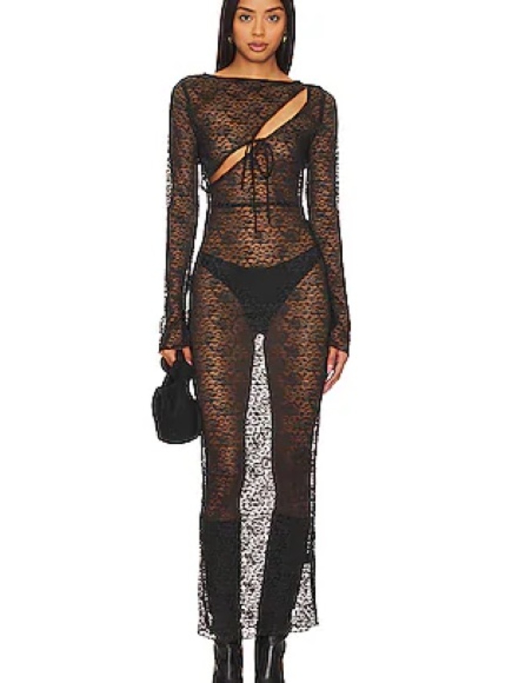 NWT REVOLVE Lioness Black Sheer Lace Long-Sleeve Maxi Dress (FEVER LACE)